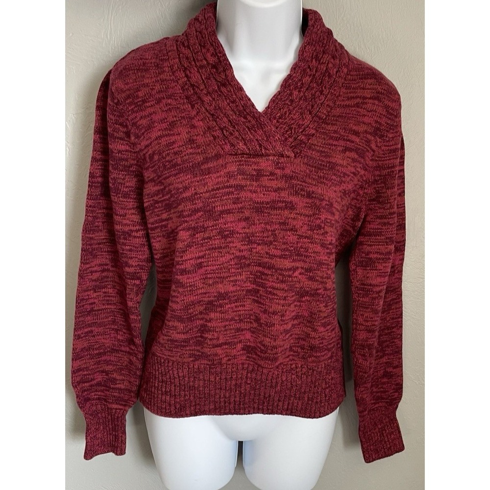 Jeanne Pierre Sweater Womens Large Red Pullover V Neck Sweatshirt Cable Knit